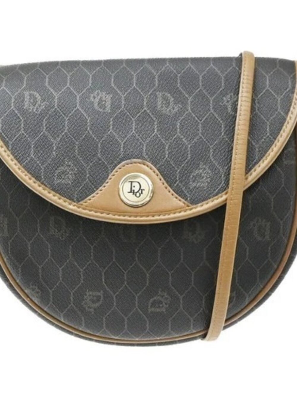 CHRISTIAN DIOR Honeycomb Shoulder Bag PVC Leather Black Beige France 04MA749
